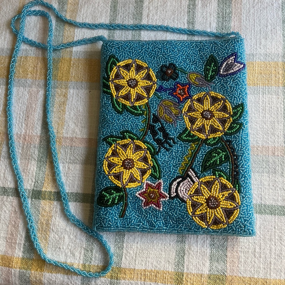 Vintage Barse fully Beaded blue multicolor floral purse, Bag